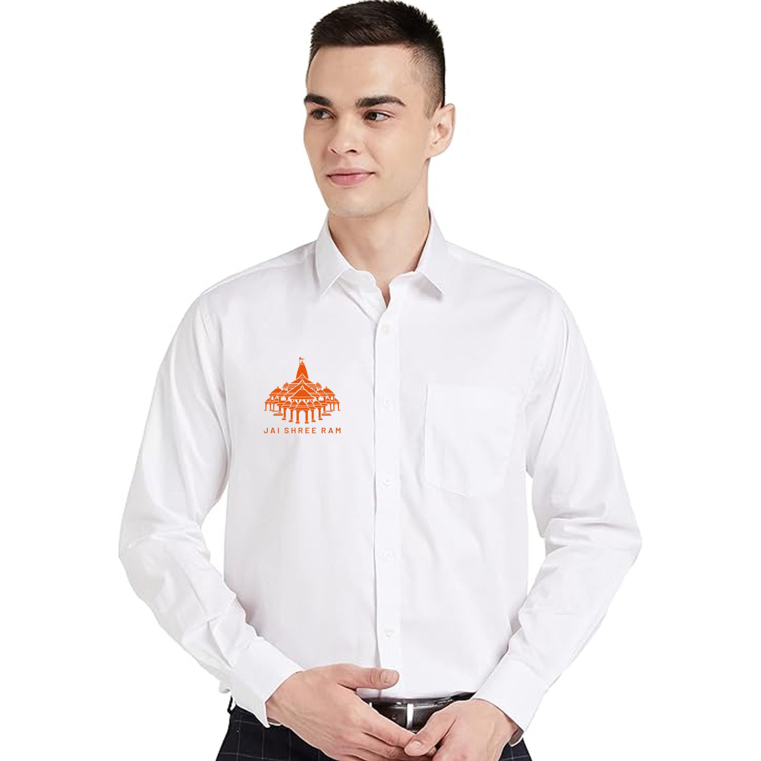 Ram Mandir Logo Printed Full Sleeve White Shirt image