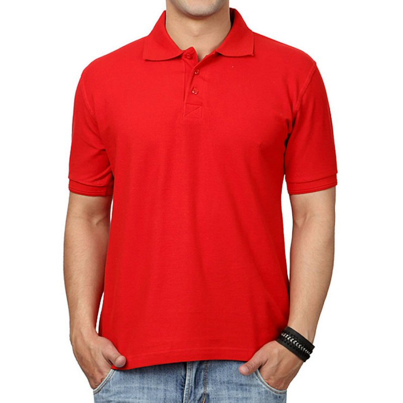 Red Unisex Plain Cotton Collar Polo T-shirt image