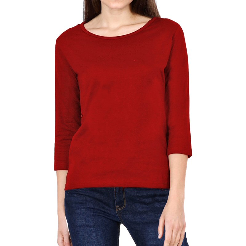 Red Plain Women Full Sleeve T-shirts image