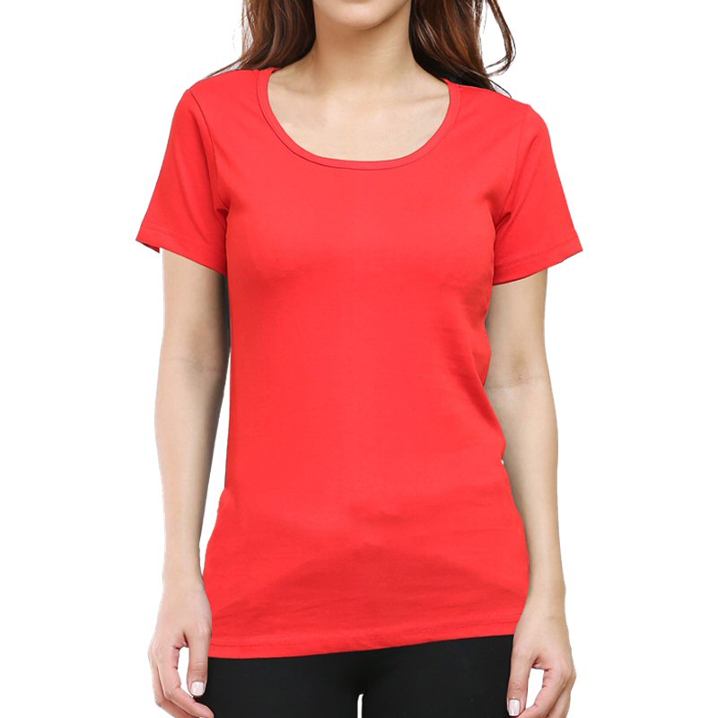 Red Plain Women Round Neck T-shirt image