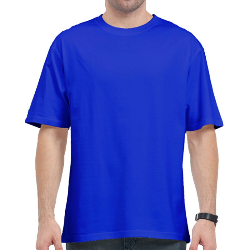 Royal Unisex Blue Plain Cotton Oversized 240 Gsm Round Neck T-shirt image