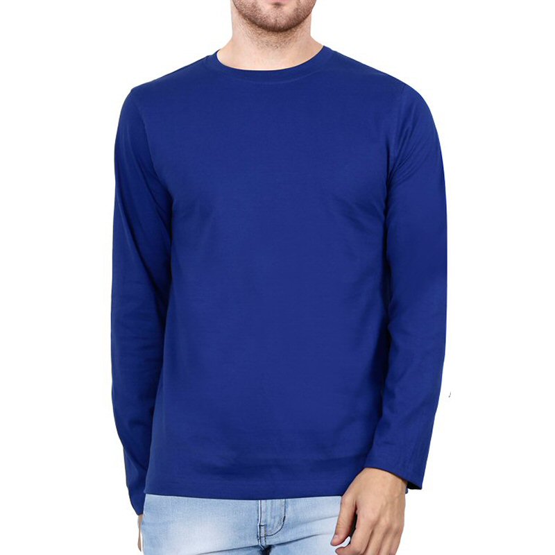 Blue Plain Full Sleeve Round T-shirt Xtees