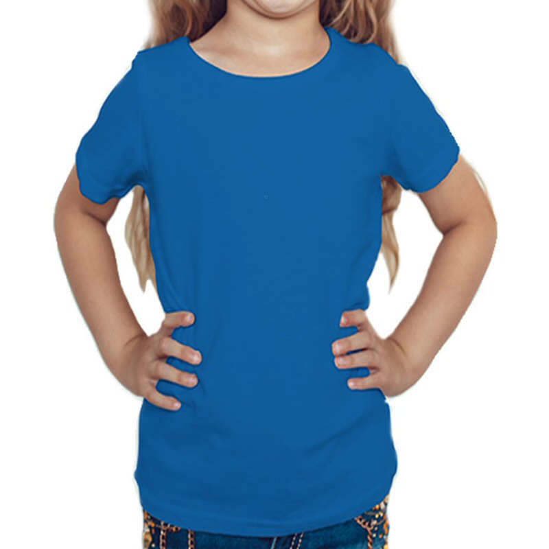 Royal Blue Plain Kids Girls Round Neck T-shirt image