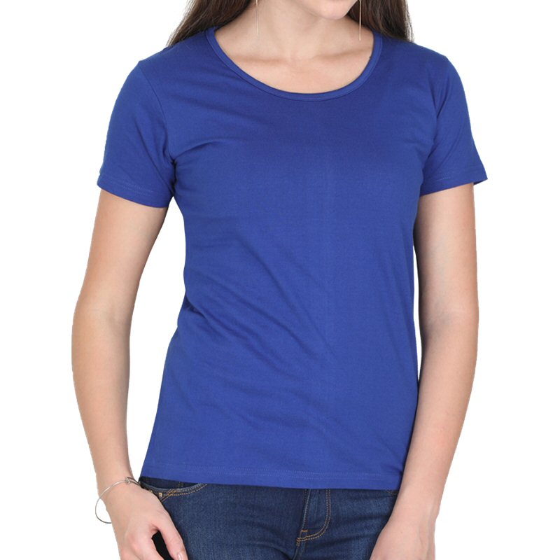 Royal Blue Plain Women Round Neck T-shirt
