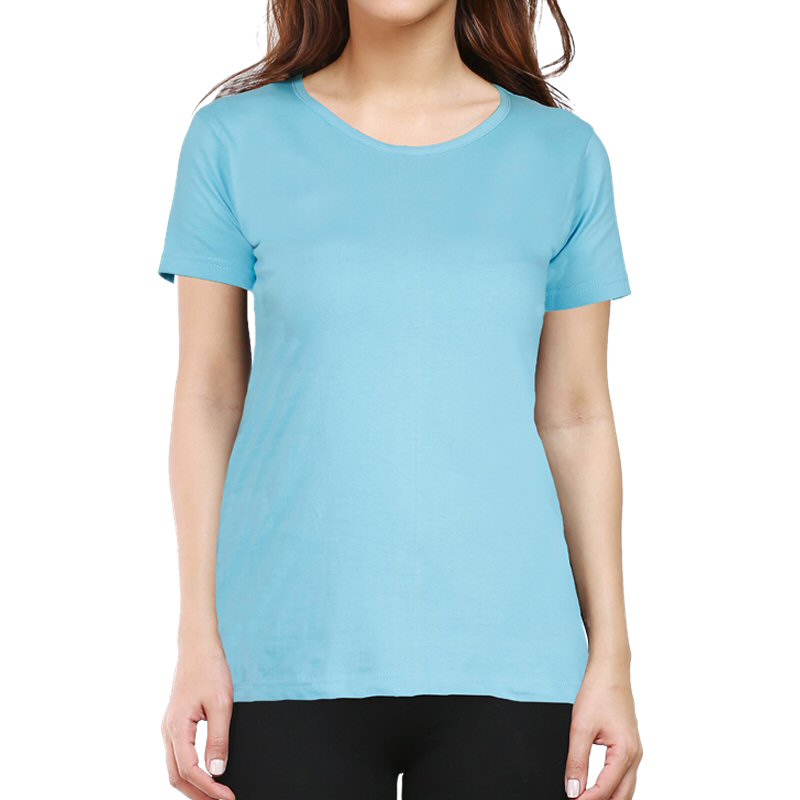 Sky Blue Plain Women Round Neck T-shirt image