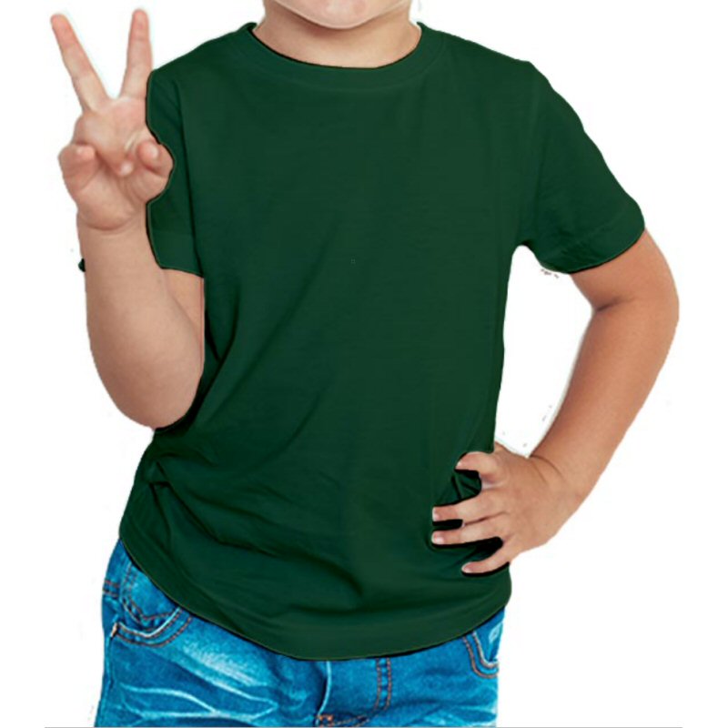 Bottle Green Plain Kids Boys Round Neck T-shirt image