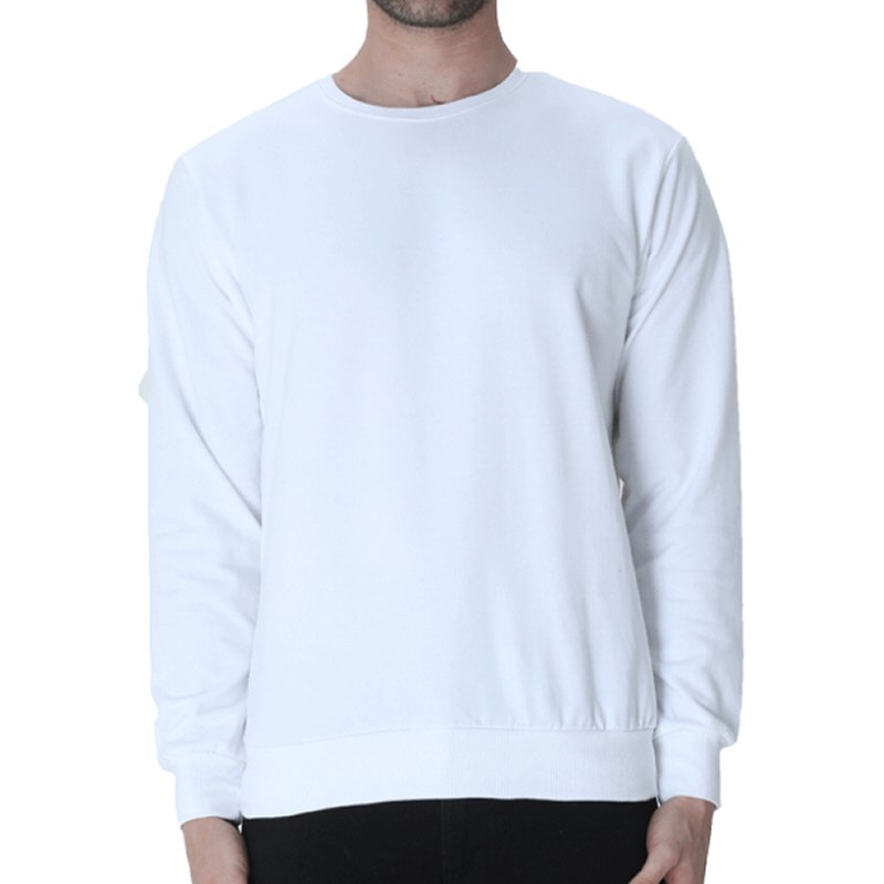 White Unisex Plain Cotton Round Neck Sweatshirt image